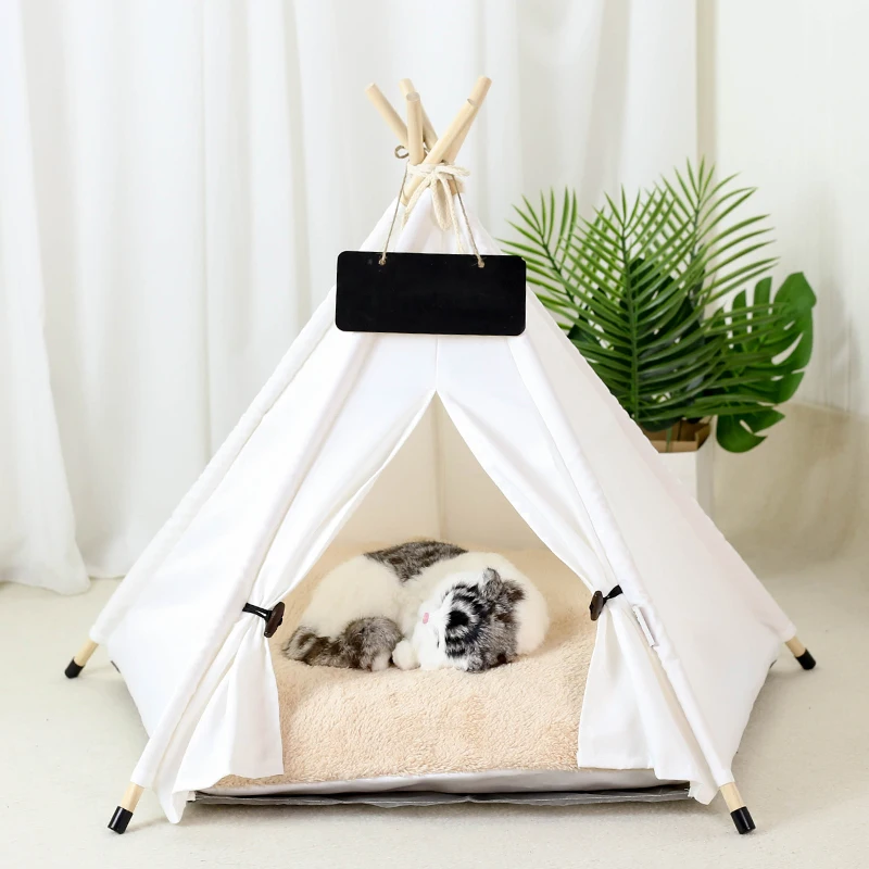 Pet Tent House with Plush Thick Cushion for Dogs and Cats, Winter Warm Puppies Bed House Indoor Pet Cat Teepee Washable