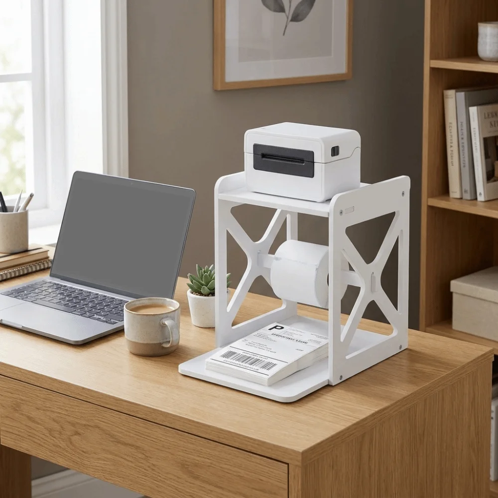 Sturdy Solid Material Multi-layer Desk Storage Organizer Layered Partition Design Stable Structure Label Printer Storage Rack