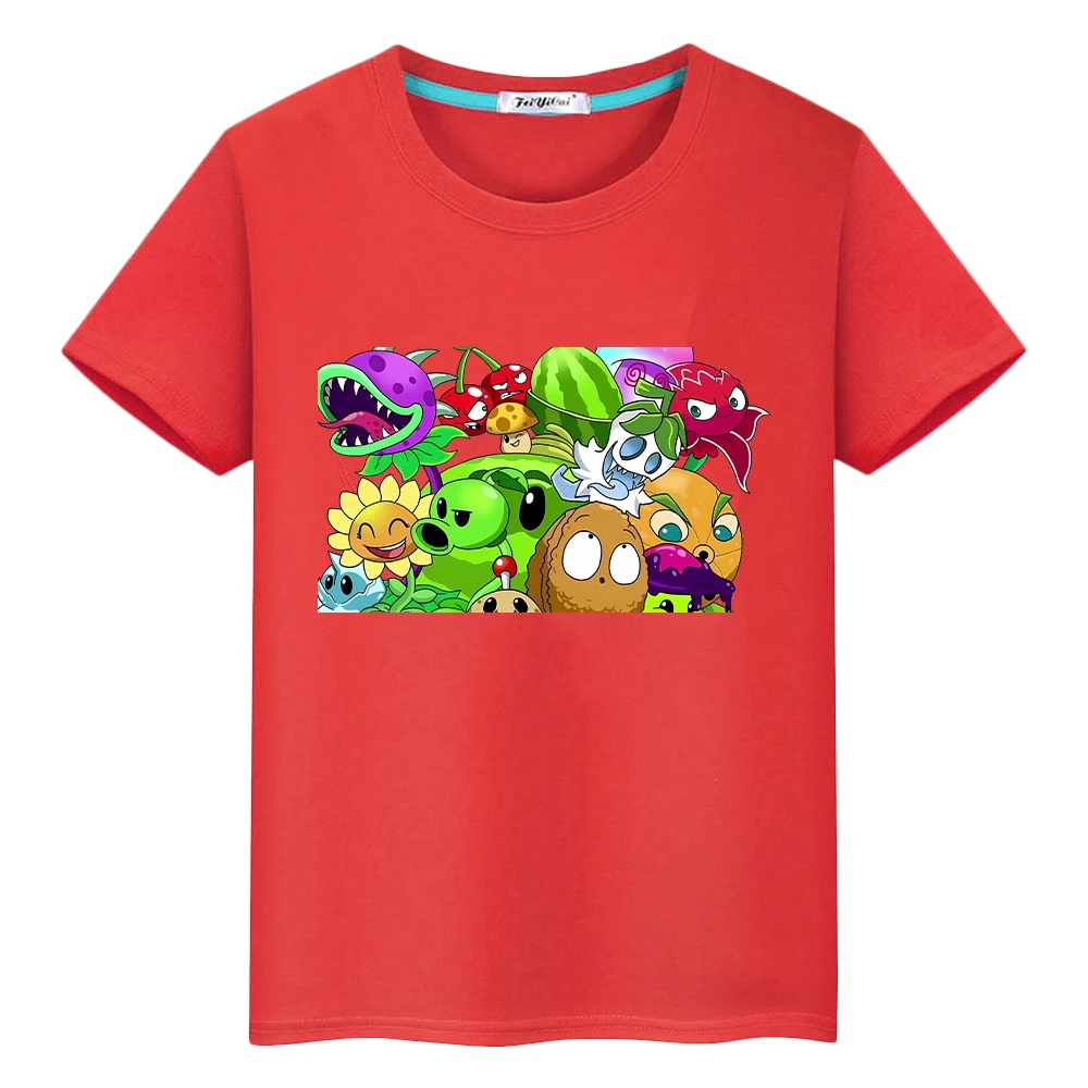 تي شيرت قطن 100% للأطفال الأولاد 10 سنوات نباتات مقابل الكسالى طباعة Kawaii قصير y2k قطعة واحدة ملابس أنيمي تي شيرت فخر ملابس الفتيات