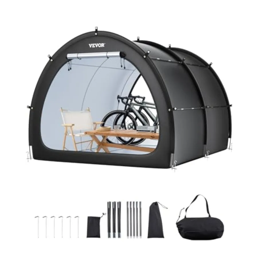 Outdoor bike storage tent for 5+ bicycles, waterproof fan-shaped design with ventilated window, high-strength fiberglass frame