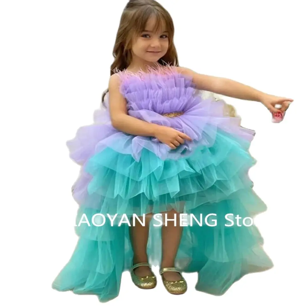 Flower Girl Dress Double Color senza maniche Tulle Lace Layered Princess Ball abito da prima comunione bambini sorpresa regalo di compleanno