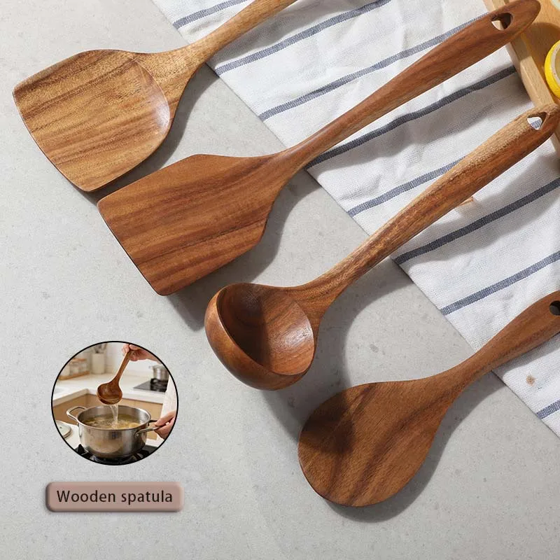 Wooden Kitchen Utensil Set – Non-Scratch & Heat Resistant Spatula S...