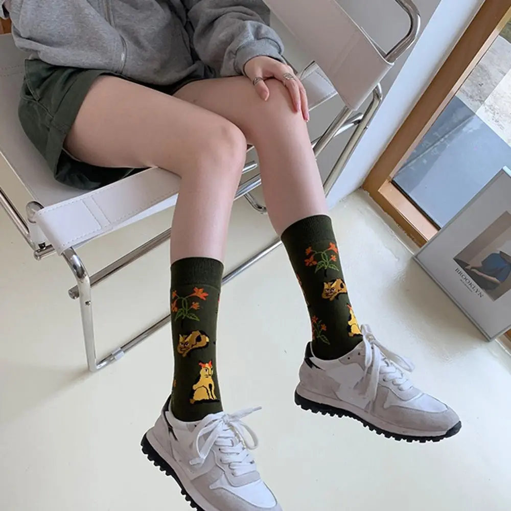 Kawaii Cartoon Art Graffiti Octopus Flower Plant Socks Casual Cotton Medium Tube Socks Streetwear Harajuku Crew Sox Hosiery