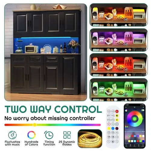 72" Tall 60" Wide Extra Large Pantry Storage Cabinet w/Power Outlet,LED Light,Farmhouse Kitchen Hutch Food Pantry image 5
