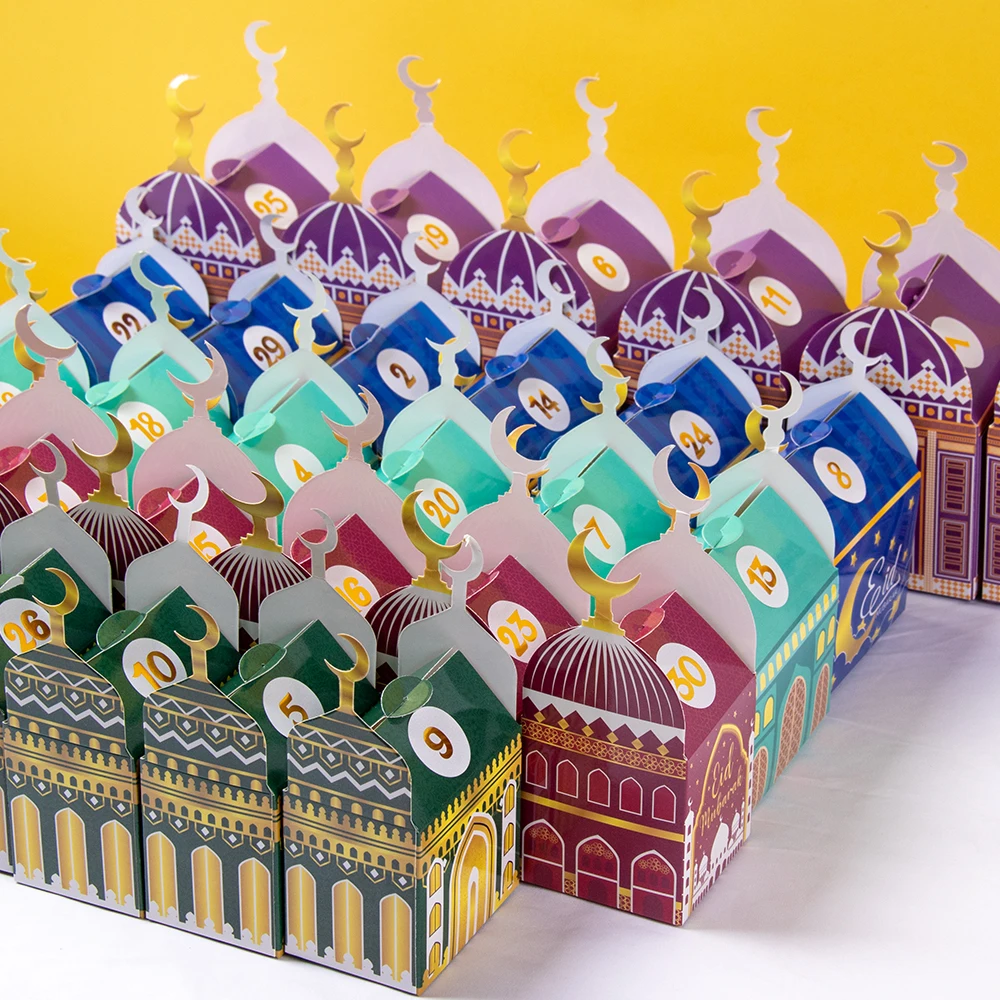30pcs Ramadan Advent Calendar Candy Boxes Multicolor Paper Fillable Gift Boxes for Eid Mubarak Islamic Muslim Home Decorations