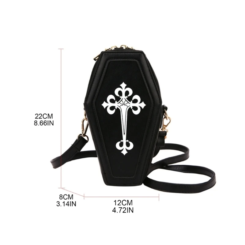 Retro Gothic Shoulder Bag Halloween Handbag for Cross Crossbody Bag Coffin Shape Purses for Women Girls Theme Party