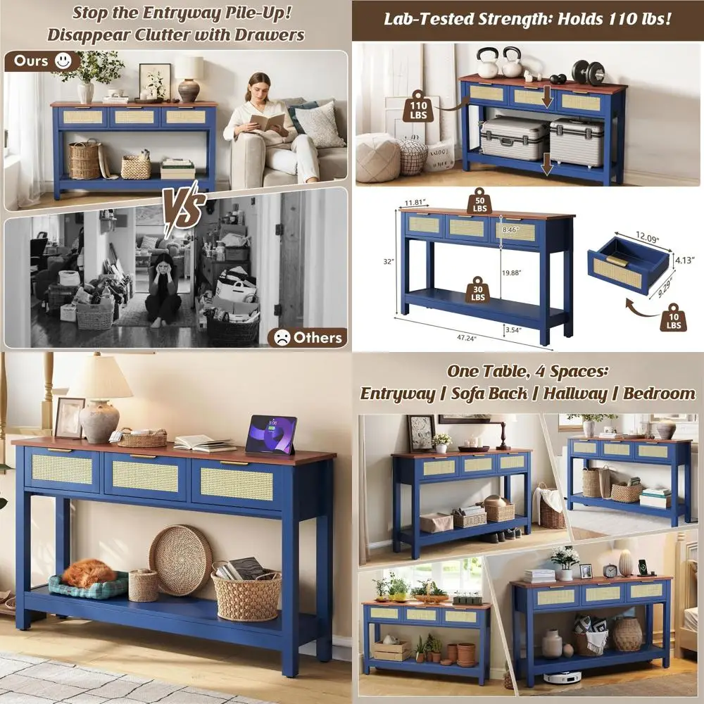 

Столик из ротанга 47 с местом для хранения вещей для прихожей или гостиной