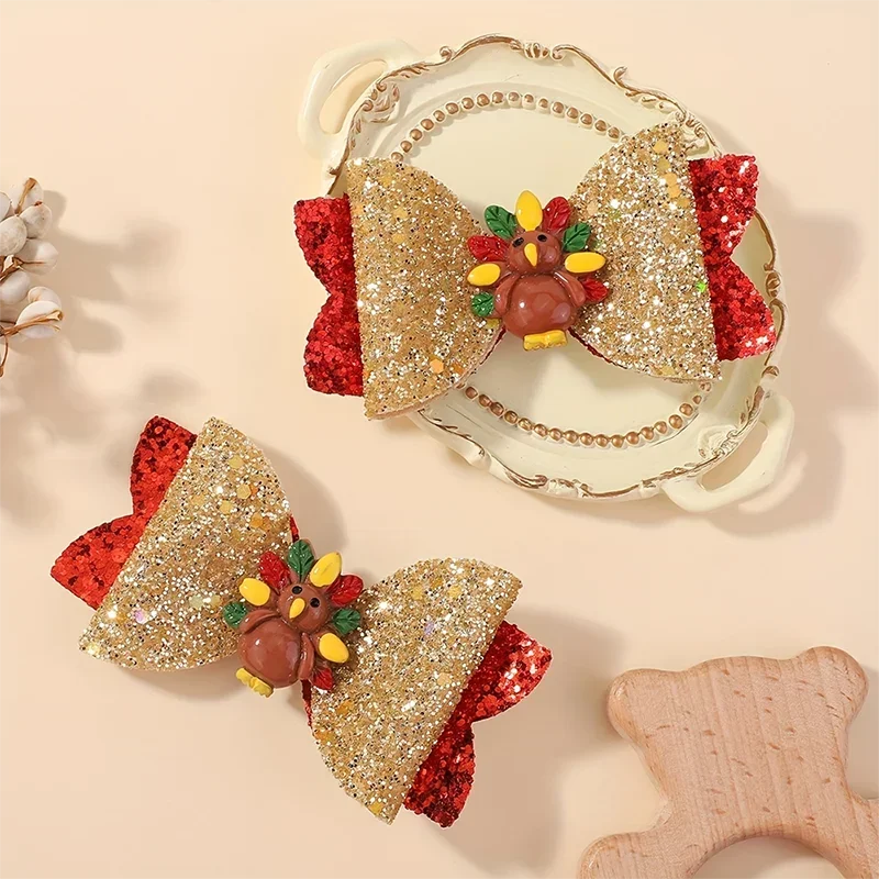 

RIBBON BOWS 2Pcs Thanksgiving Day Cartoon Hairpins Girls Turkey Party Hair Clips Kids Hair Accessories Lucky Festival Gift