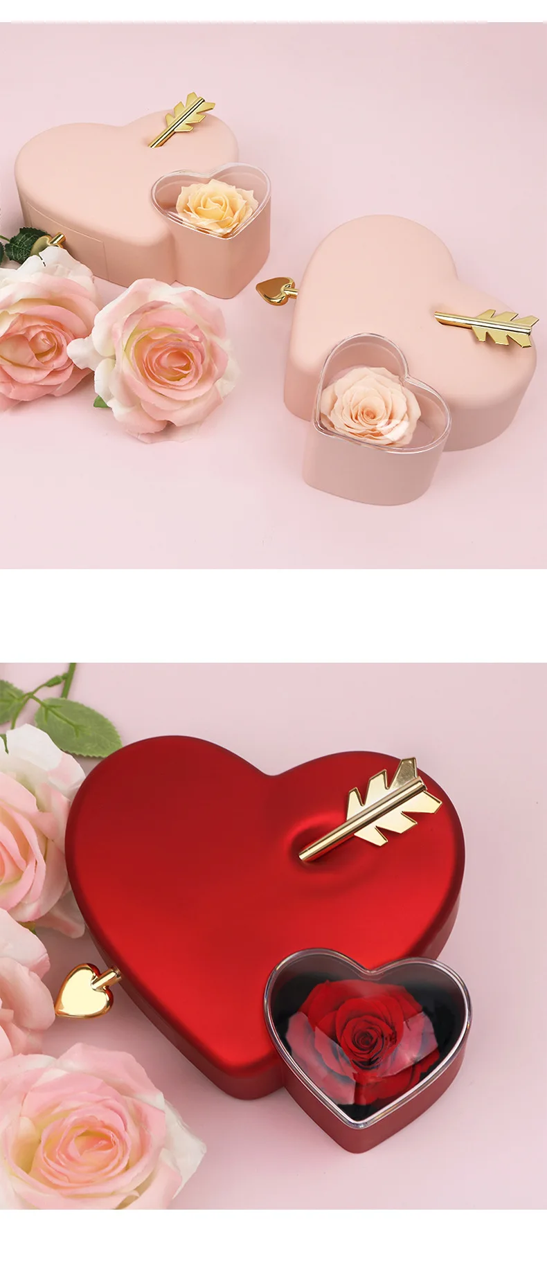 Bestseller Grenzüberschreitende Kreative Herzförmige Schmuckaufbewahrungsbox zum Valentinstag mit Einzigartigem Verpackungsdesign für Rosen – Detail 2