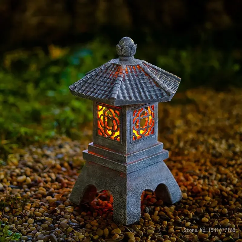 Chinese Creative Charging Solar Lantern, Imitation Stone Pagoda, Interior Landscape, Night Lantern, Shooting Decor, 1Pc