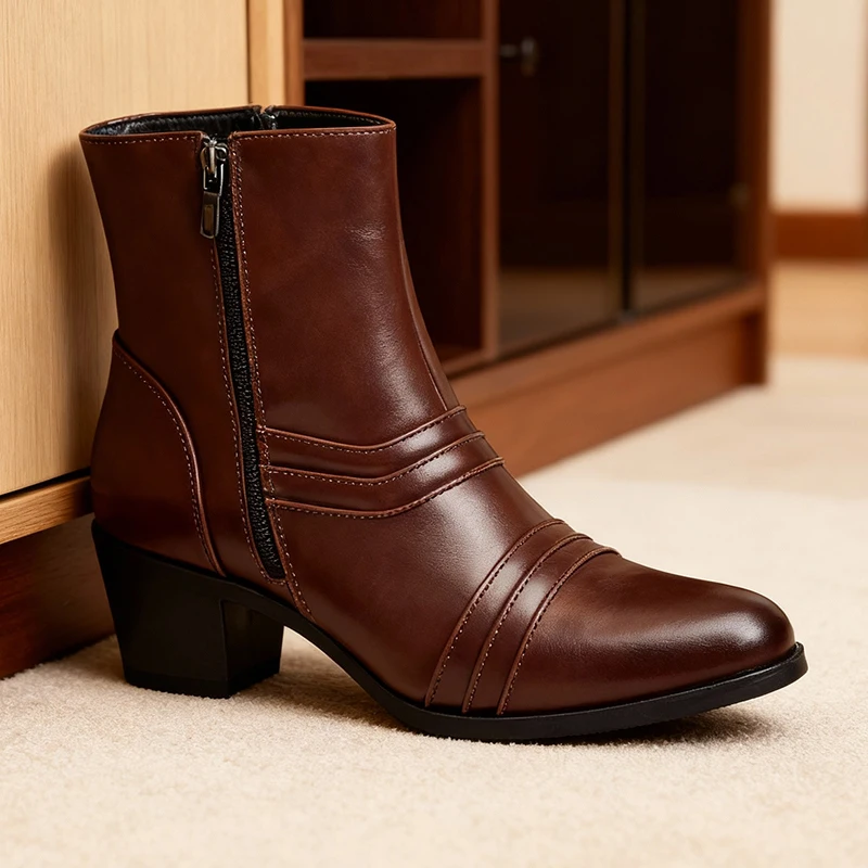 

Men's Height Increasing Leather Boots Side Zipper Closure Ankle High-Top Formal Business Elevator Boots Comfortable Versatile