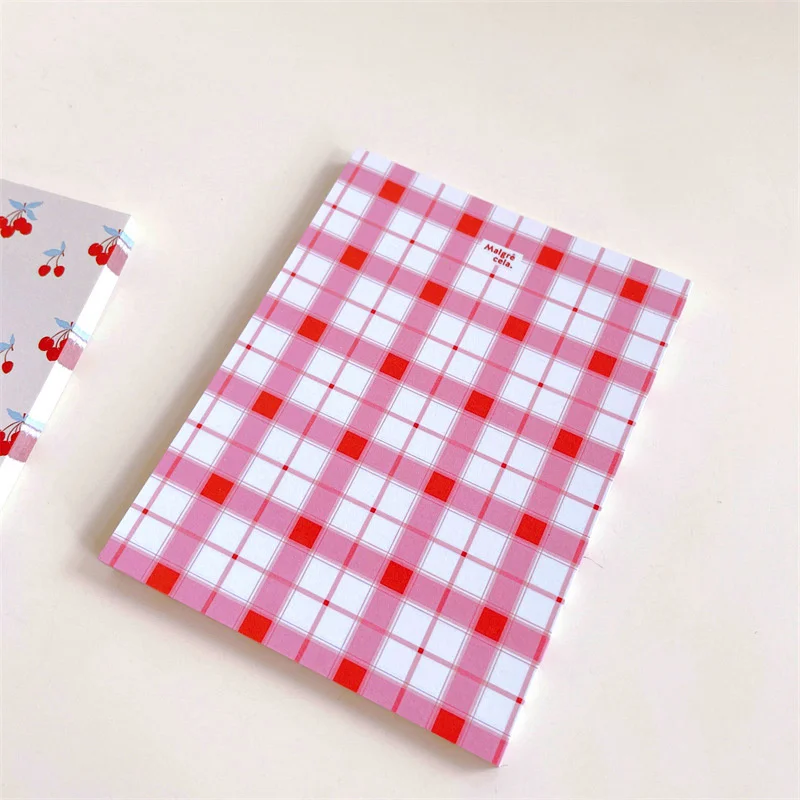 ​ins Cute Cherry Striped Plaid Memo Pad Creative Message Paper Student To Do List Mini Notepad School Stationeries 50 Sheets