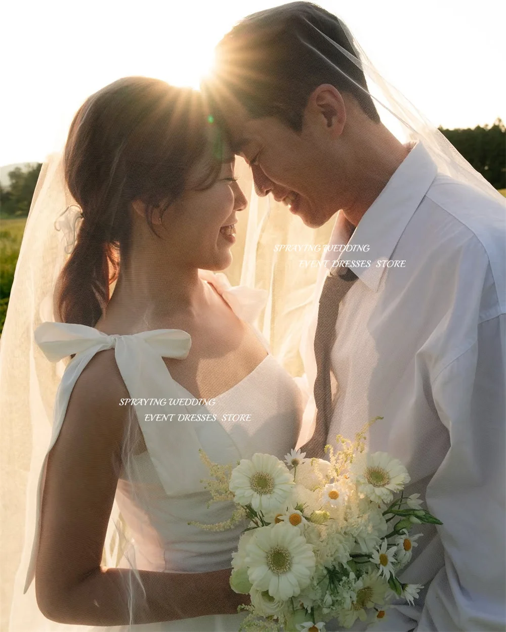 SPRAYING Ivory Bow Strap Wedding Dress Korea Photo Shoot 웨딩드레스 Strapless A line Long Taffeta Bridal Gowns Corset Customized 2025