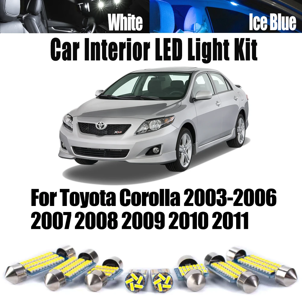 9Pcs Canbus For Toyota Corolla 2003-2007 2008 2009 2010 2011 Car Bulbs Accessories LED Interior Reading Dome Map Trunk Light Kit