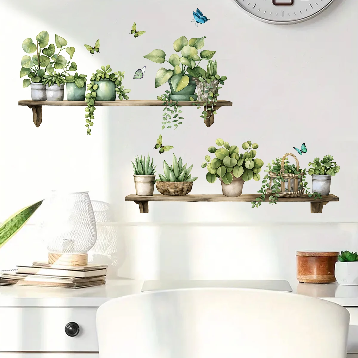 Watercolor Potted Plant Butterflies Wall Stickers for Living Room Decoration Wall Decals Bedroom Kids Home Decor Background