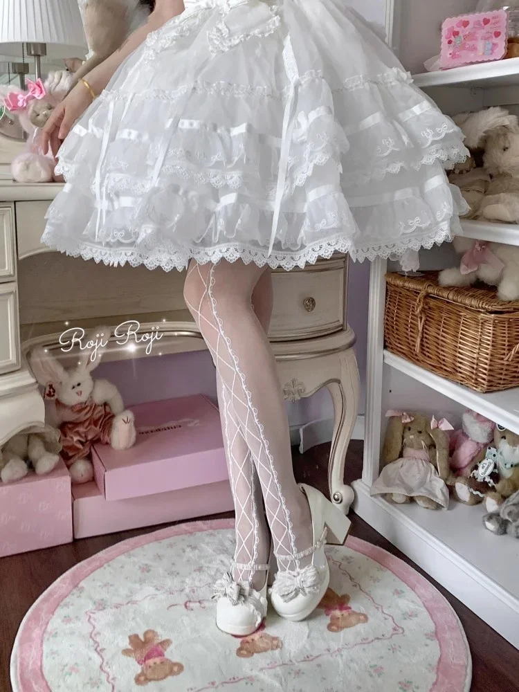 IMU Lolita Overlap Curtain Socks Women Spring & Summer Free Cutting Pineapple Tights Sweet Bow Lolita JK Printed Pantyhose