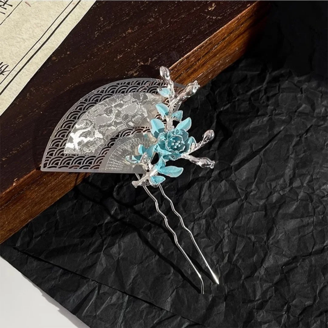 دبوس شعر جديد على شكل مروحة على الطراز الصيني، رائع، فاخر خفيف، ملمس راقي، دبوس شعر متدرج، إكسسوار شعر شيونغسام للنساء