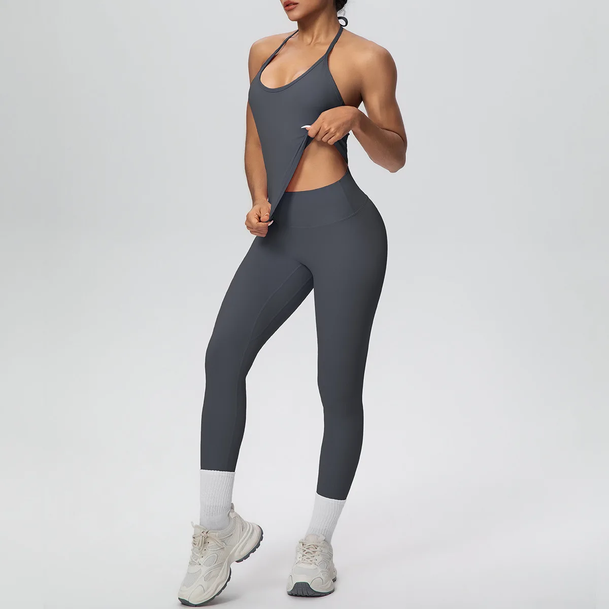 

Women's High Waist Hip Lift Tight Fitness Suit Strappy Tank Top Yoga Set Sports Running Workout Clothes Gym Leggings Tracksuit