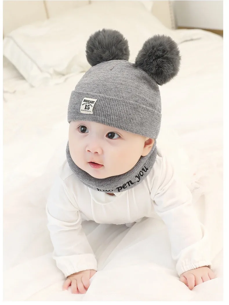 2Pcs Baby Hat Scarf Set Bear Cat Winter Spring Autumn Warm Knit Baby Cap Bonnet Kids Hat Boy Girl Caps Boys Girls Crochet Beanie