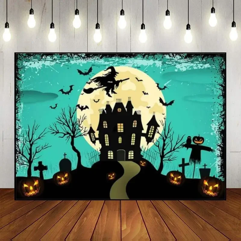 

Halloween Photography Backdrops Bloodstain Background Custom Birthday Backdrop Old Castle Decoration Dense Fog Photo Banner Bat