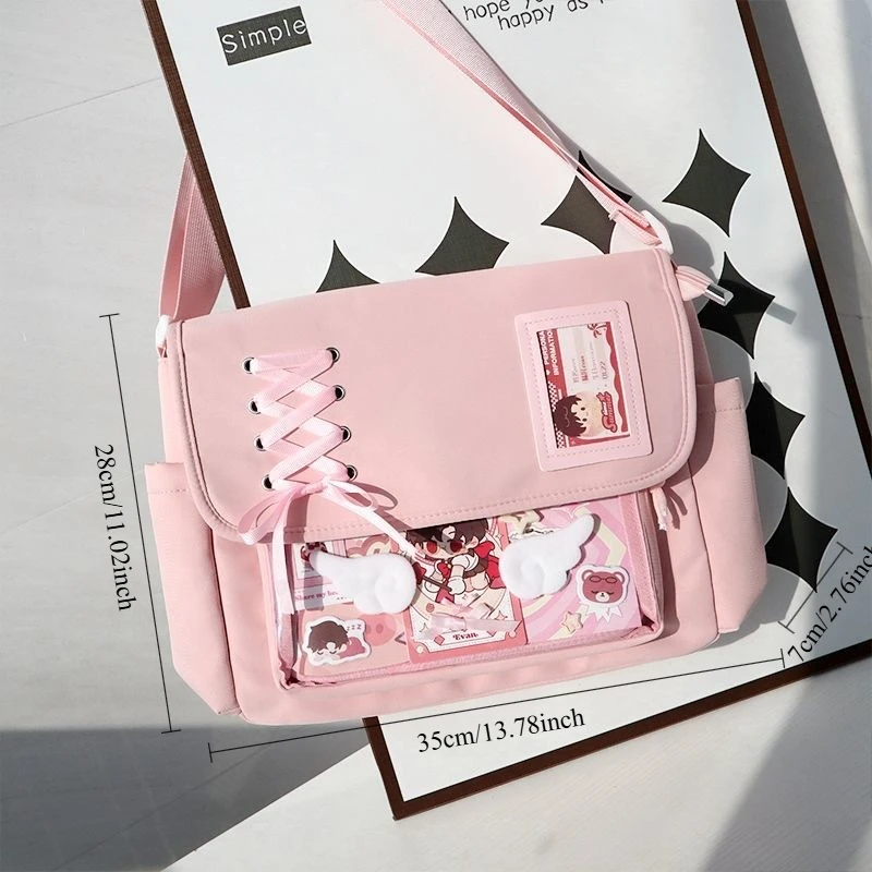 حقيبة كروس على طراز الكلية اليابانية للفتيات حقيبة كتف كاجوال متعددة الاستخدامات حقيبة حمل قماشية من فئة الطلاب