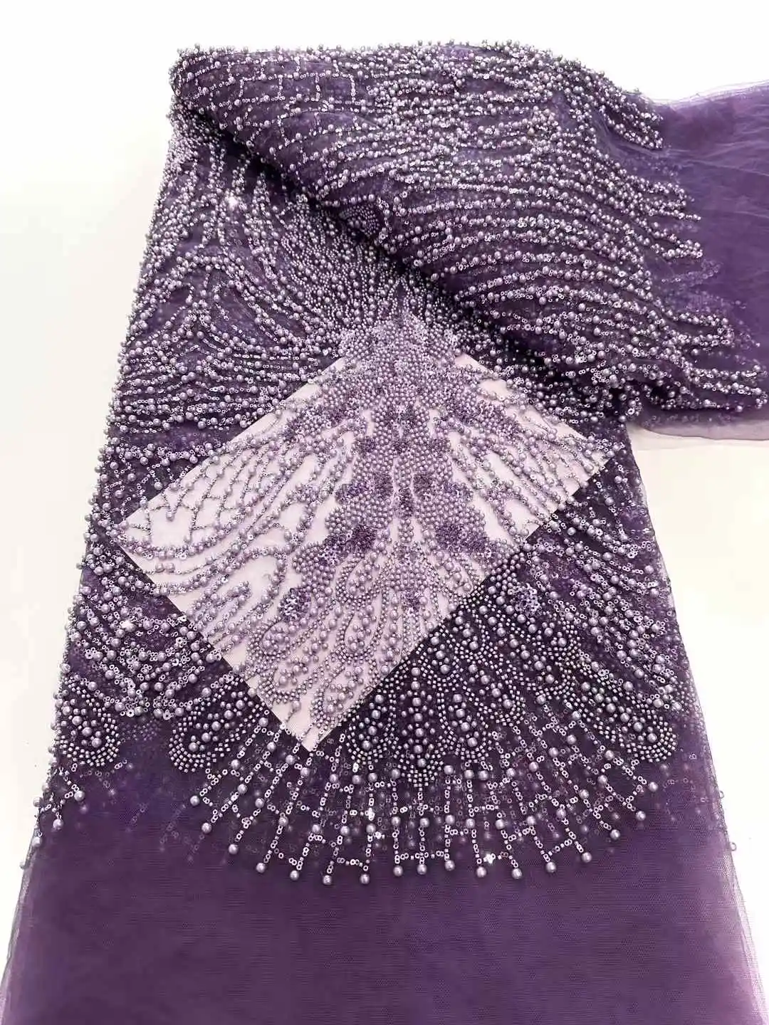 アフリカナイジェリアビーズフレンチメッシュレーススパンコール高品質 2025 刺繍レーススパンコールレースのウェディングドレスの女性