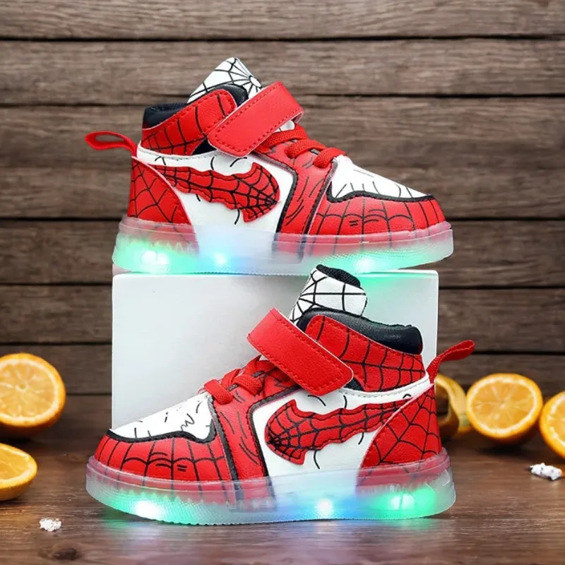 

Children's Led Light Shoes Fashion Spiderman Boys Sneakers Cartoon Casual Shoes Breathable Kids Sport Shoes Size 21-30