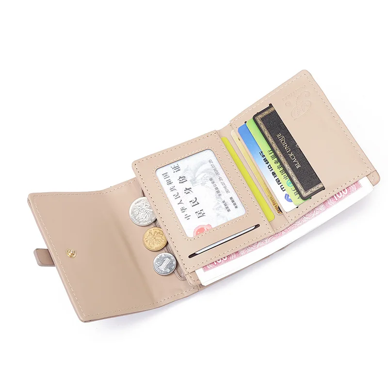 Purse women\'s new Japanese and South Korea small fresh PU simple fashion ladies short wallet multi-card niche teenage female stu