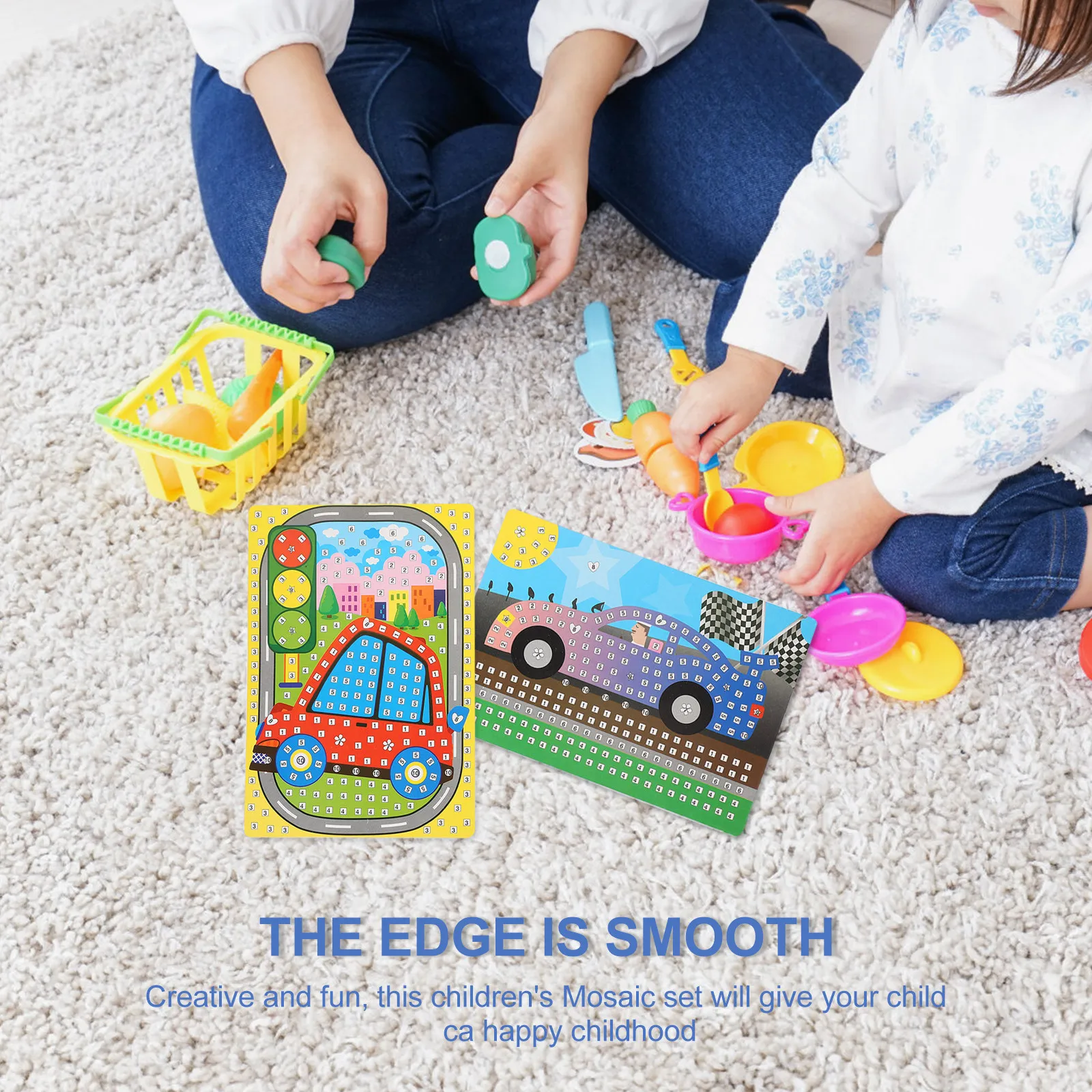 2Sets Sticky Picture Mosaic Puzzle for Kids Digital Annotation Easy Cartoon Design Children DIY Craft Art Activity