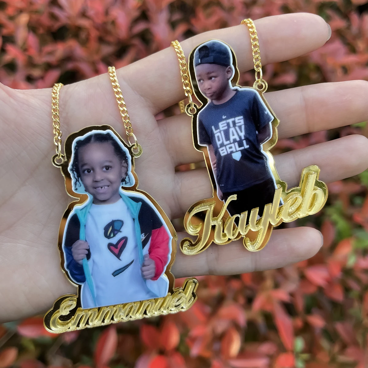 Acrylic Necklace For Kids Custom Colorful Photo Necklace Personalized Name Pendant Necklace For Children Birthday Gift