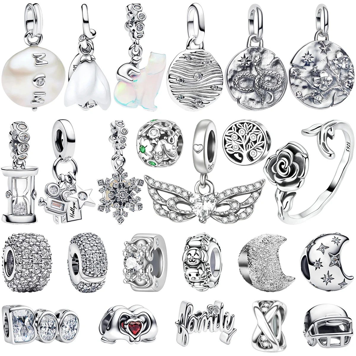 925 Sterling Silber Siegel Metall Anhänger Charms Retro Armband Perlen Schlange Gedruckt Schädel Glänzendes Armband DIY Vintage-Schmuck Geschenk