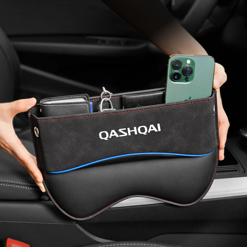 Multifunction Seat Crevice Storage Box For Nissan Qashqai auto Car Seat Gap Organizer Seat Side Bag Reserved Charging Cable Hole