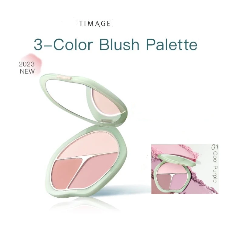 Timage 3-Color Blush Palette Plump Cheeks Natural Contour with Pink Purple Apricot Shades 13g Makeup