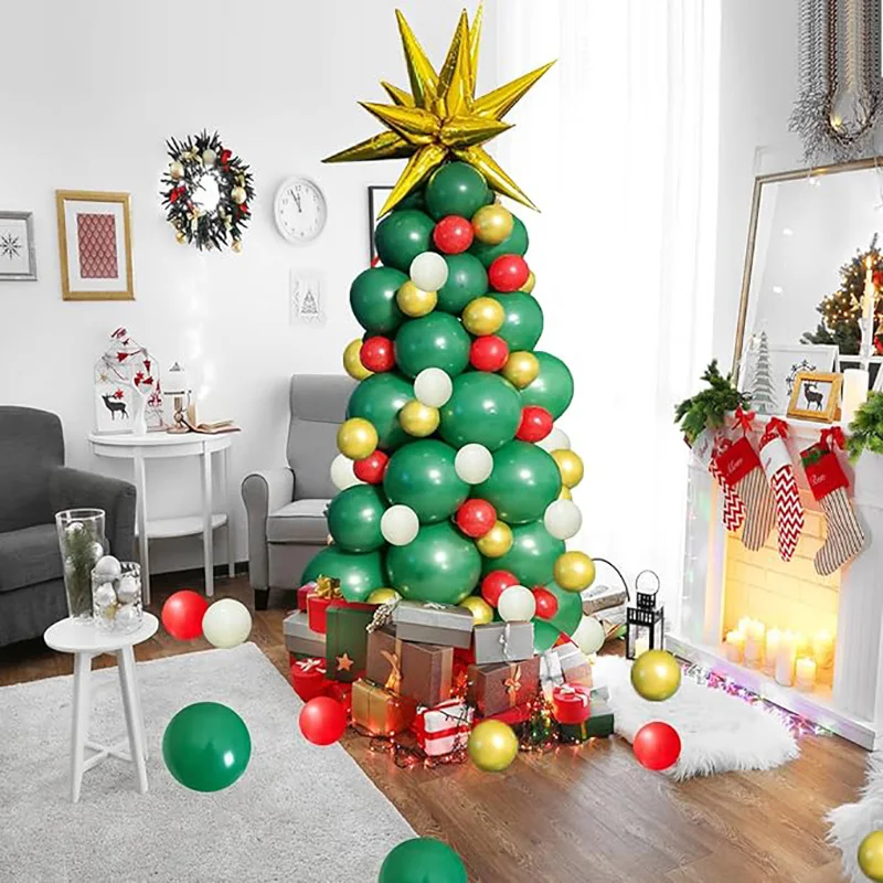 98pcs Christmas Tree Balloon Garland Red Green Explosion Star Foil Balloon Arch Kit Set Christmas New Year Party Decor 2024