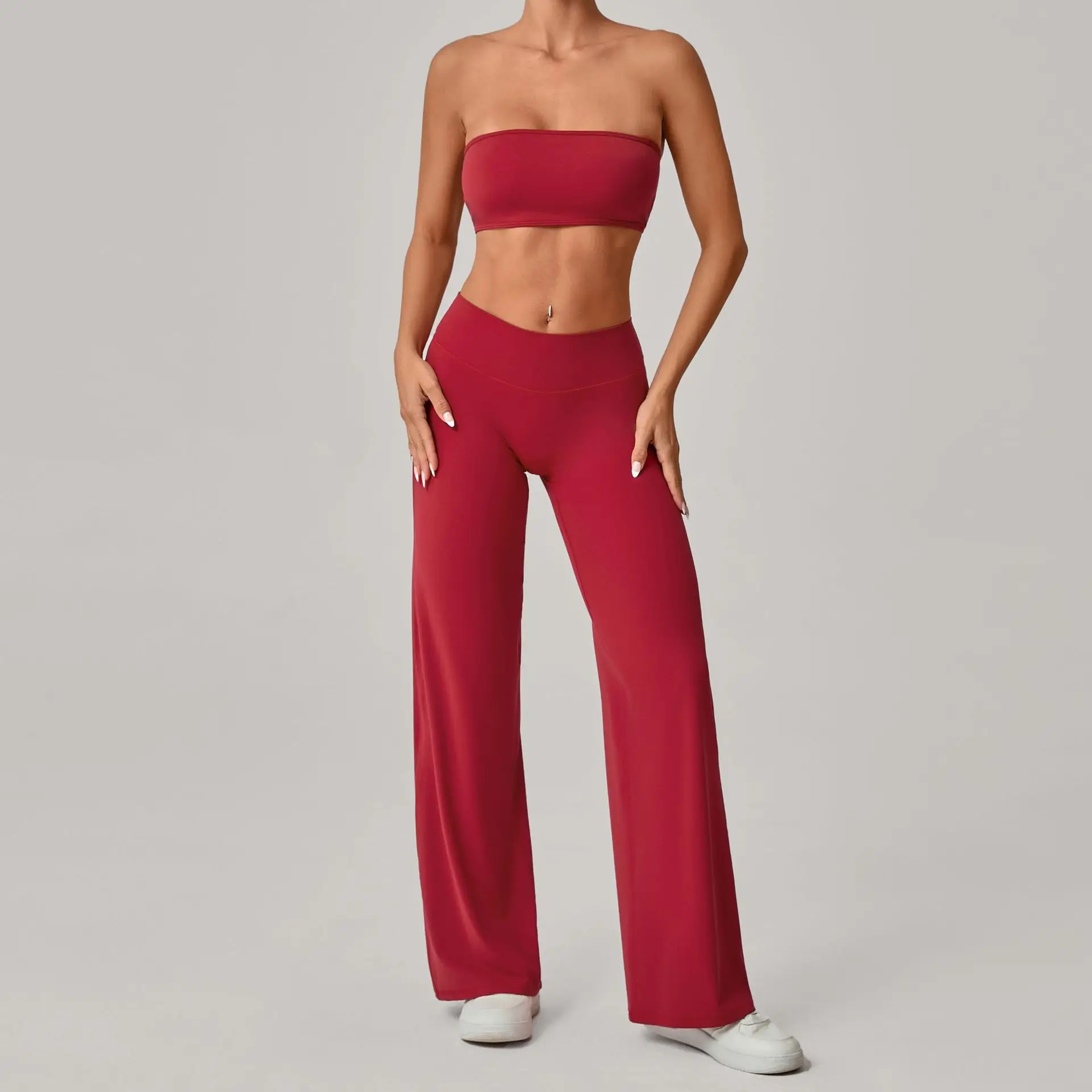 Ningyu 2piece Sexy Yoga Set Chest Wrap Back Beauty Tight Fitting Exercise Set Women Gym Tracksuit Quick Dry Running Fitness Suit