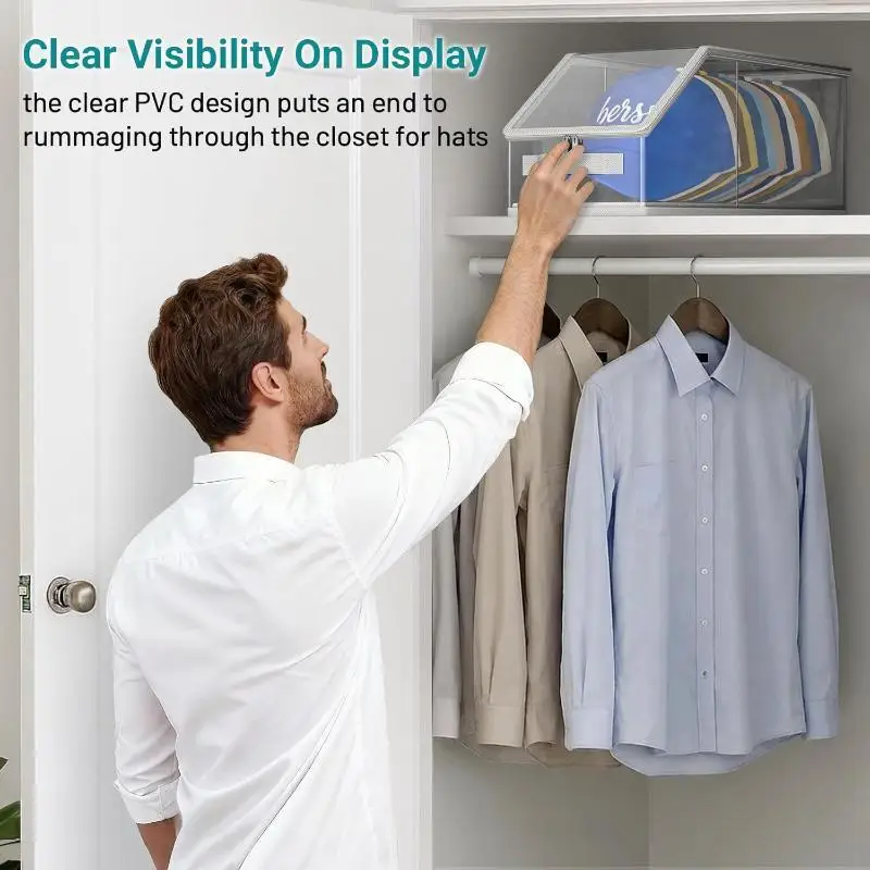Foldable Clear Baseball Cap Storage Box Stackable Dustproof Holds 12 Hats for Wardrobe Closet Sorting 1PC