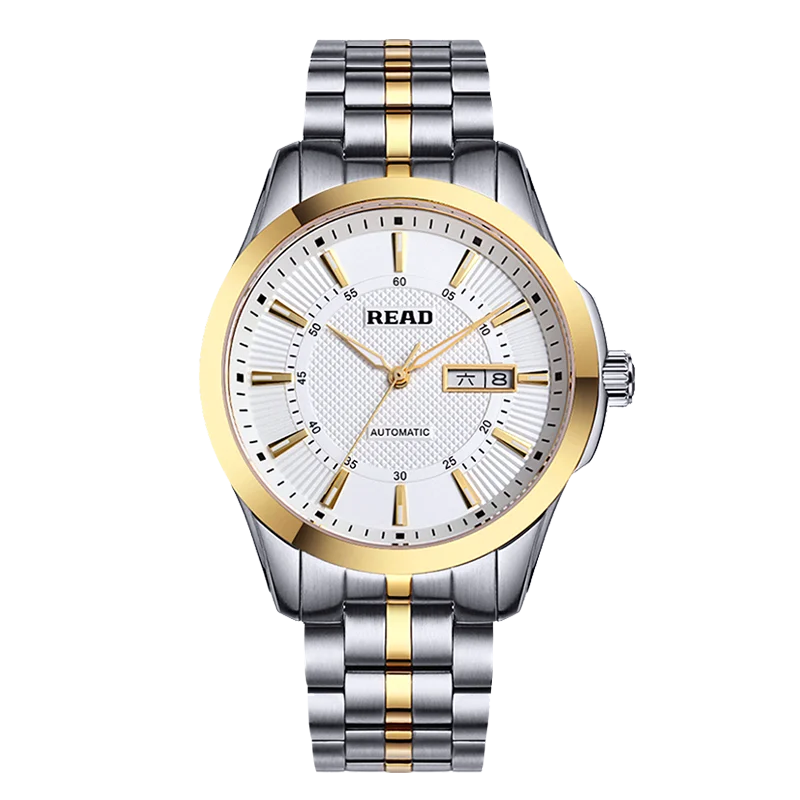 READ Men Automatic Watch | Two‑Tone Steel Band | Sapphire Glass | Day‑Date Display | 50M Water Resistant