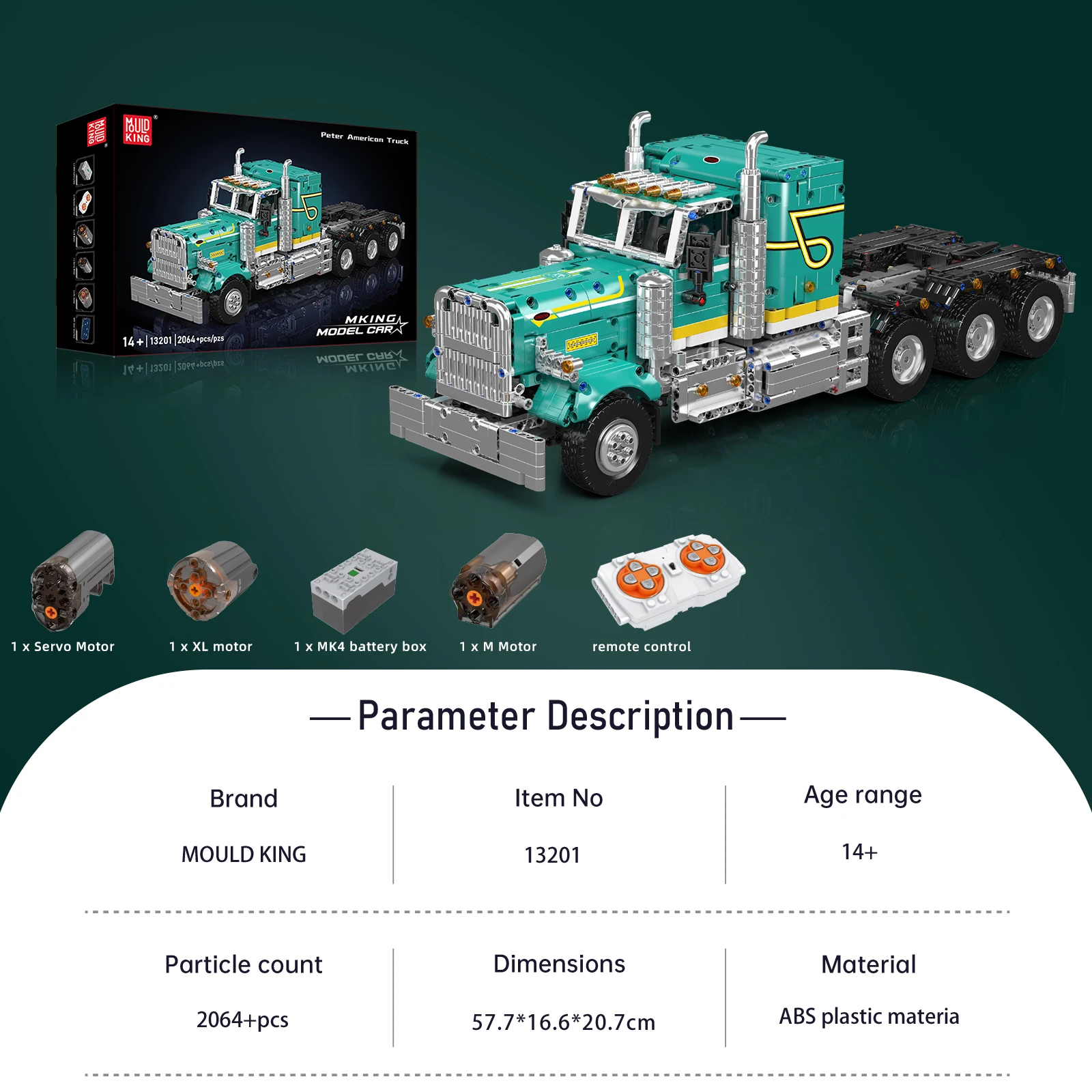Mould King 13201-Conjunto de bloques de construcción eléctricos para camión americano, servomotor de potencia con Control remoto por aplicación inteligente, juguete para regalo para niños y adultos