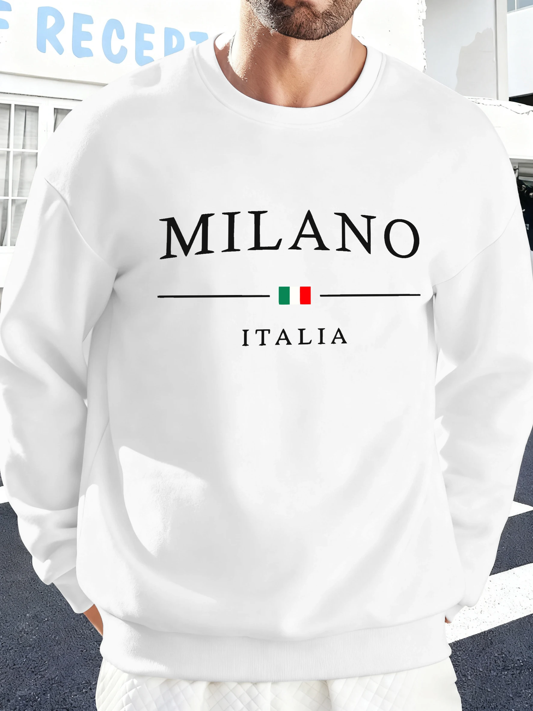إيطاليا ميلانو الإبداع طباعة الرجال الشارع الشهير Crewneck الدافئة البلوز الصوف ملابس كاجوال فضفاضة لينة البلوز الخريف هوديي