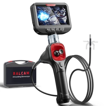 رالكام 360 °   عصا التحكم المفصلية Borescope 6.2 مم 4 طرق IPS كاميرا فحص الهندسكوب للسيارات مع 6 أضواء LED قابلة للتعديل