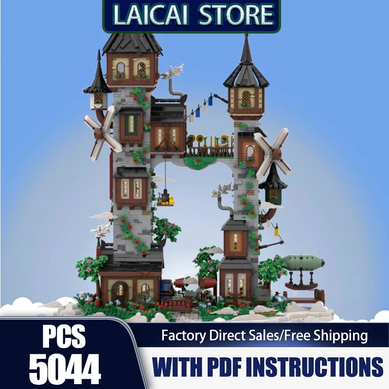 Cidade vista de rua modelo moc tijolos de construção nuvem medieval cidade modelo tecnologia bloco modular natal brinquedo diy presentes do feriado