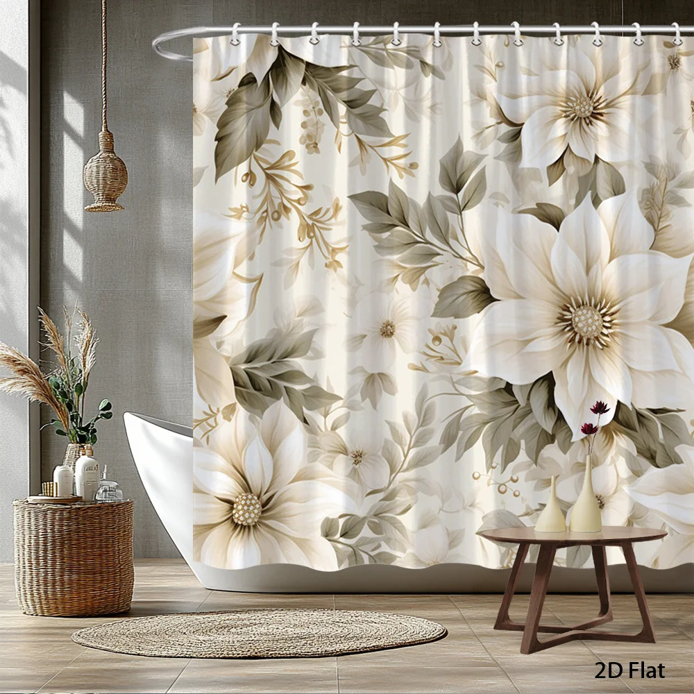

1pc Elegant floral patterned shower curtain, machine washable polyester fabric, suitable for bathroom décor.