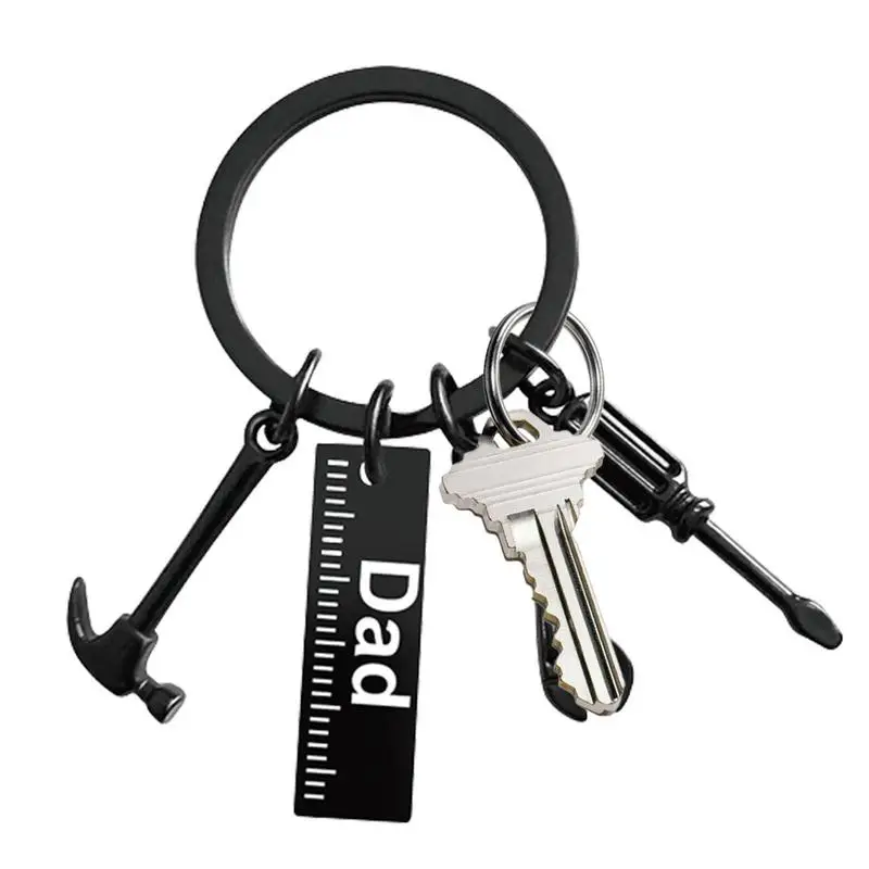 Dad Keychain Hammer Key Ring Portable Hardware Tool Key Chains With Screwdriver Wrench Ruler Hammer Stainless Steel Mini Hand