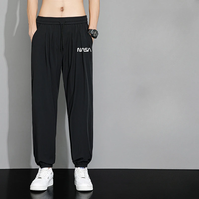 2024 Summer New Ice Silk Casual Pants Men's Fashion Trendy Brand Design Thin Style Sports Long Pants