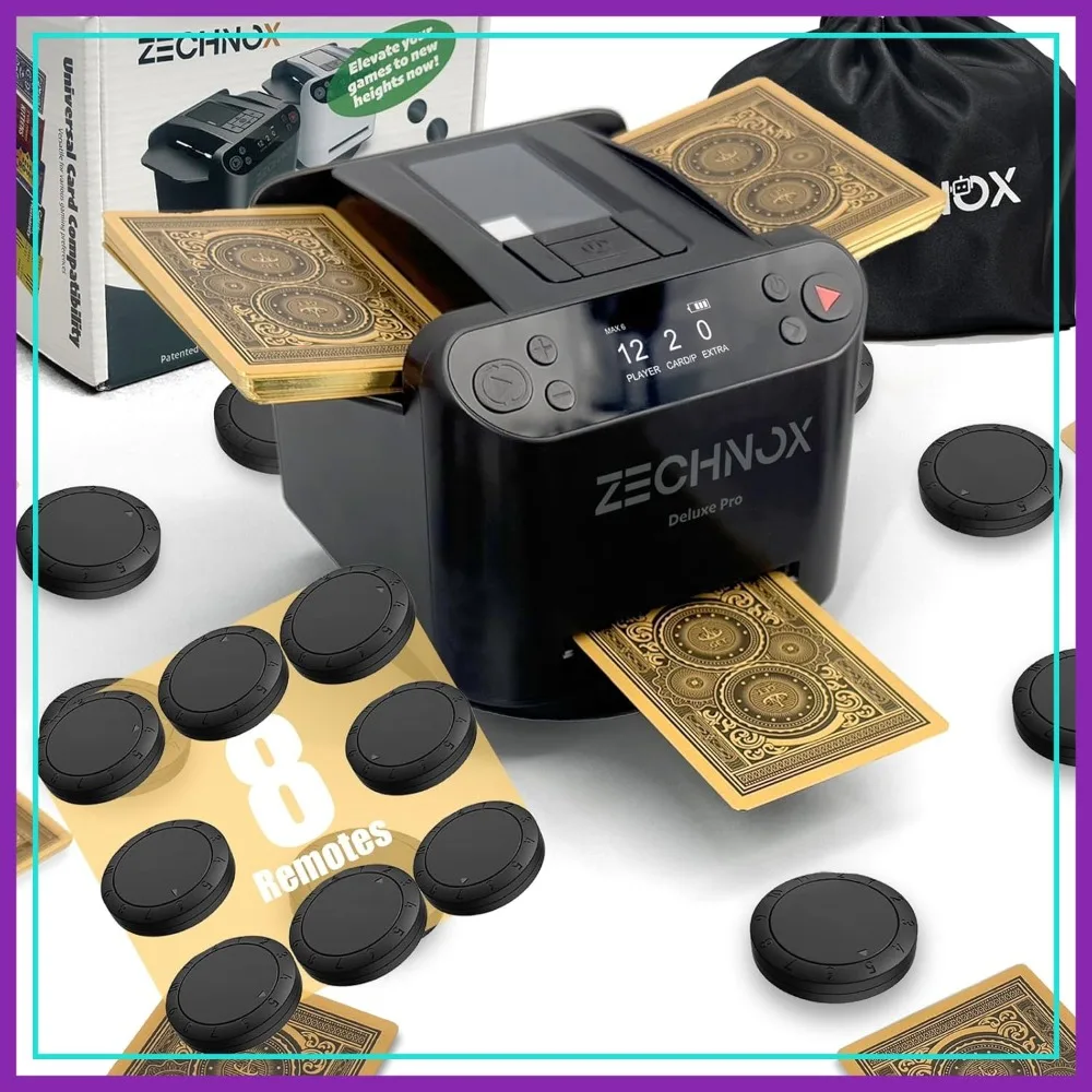 

3-in-1 Automatic Card Shuffler and Dealer, Programmable, 360° Rotation, Ultra Quiet, Rechargeable, Support 12 Players
