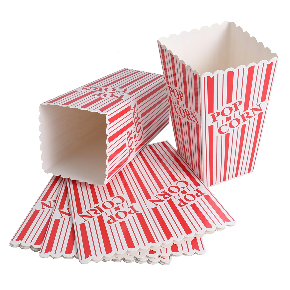 6PCS Plus Size Stripes Popcorn Treat Boxes Paper Popcorn Boxes for Party - Red corn paper box corn goody box