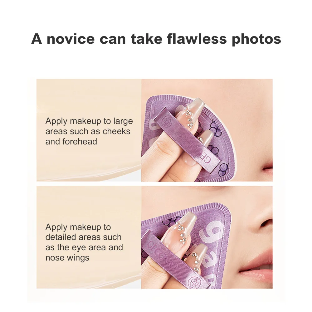 Bouffée de poudre de raisin charnue triangulaire, sèche et humide, double usage, coussin d'air doux pour la peau, cosmétique, éponge de fond de teint