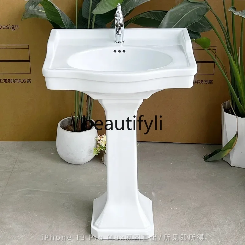 

ss25 American retro oval ceramic column basin medium antique wash basin French floor wash basin high temperature glazed
