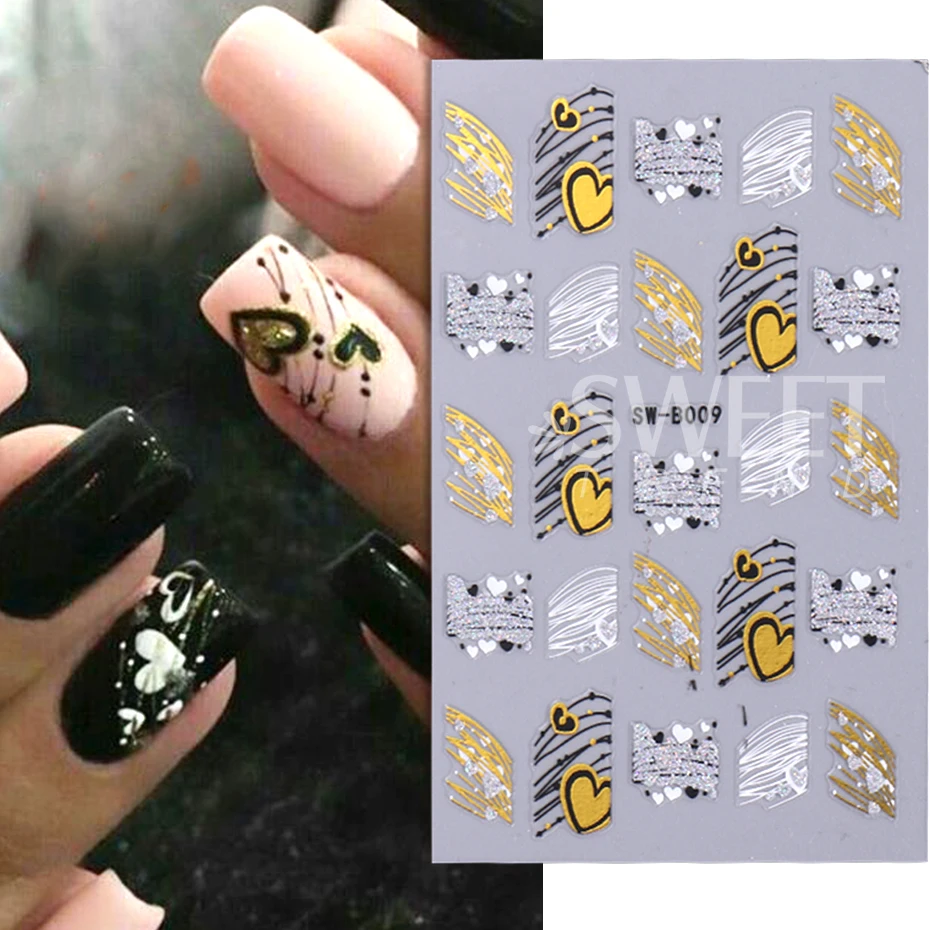 3D Nail Stickers Glitter Heart Love Self-Adhesive Slider Nails Art Valentine's Day Decals DIY Manicure Accessories Decorations