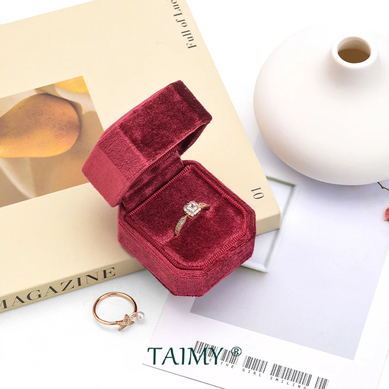 

Оксамитовая коробка для колец TAIMY Get Marry, коробка для обручальных колец, индивидуальный логотип, чехол для колец, 1-слотовая коробка для колец, упаковка для бриллиантового кольца